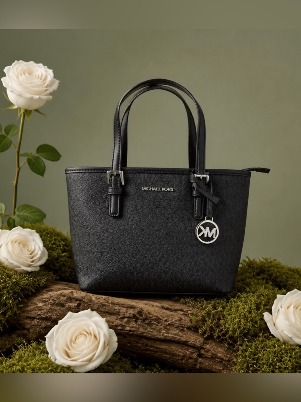 Michael Kors Black Logo-Print Small Saffiano Tote